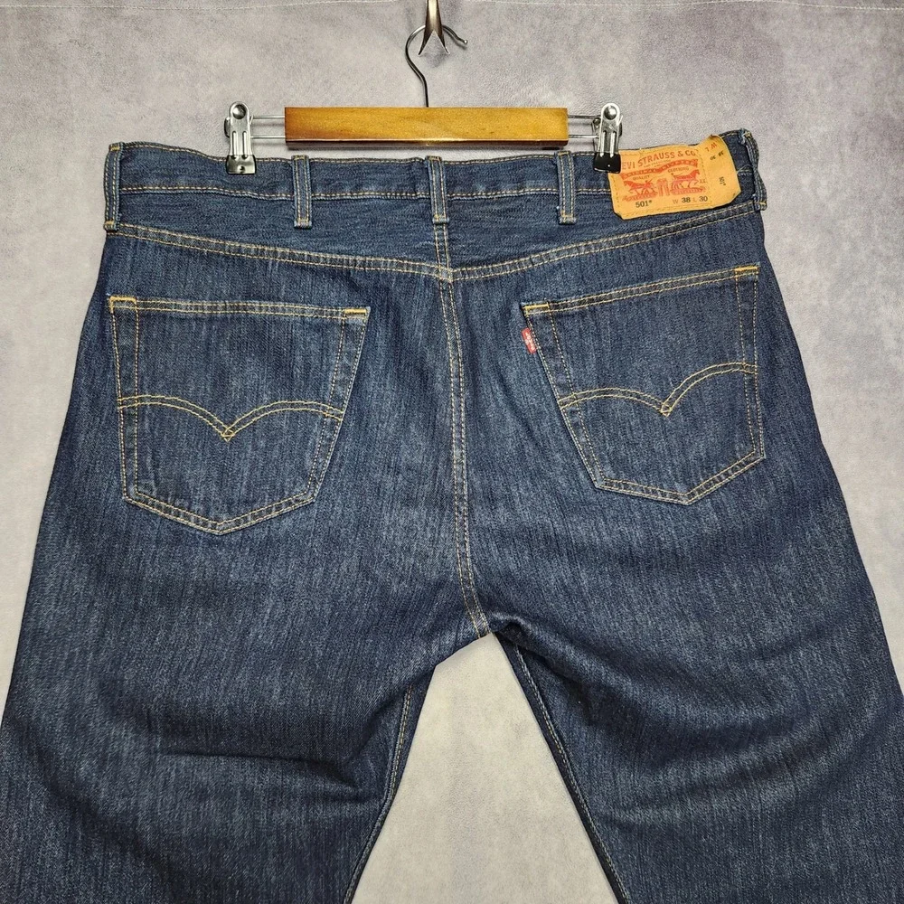 Levis 501 Original Fit Mens Jeans 38x30 Dark Wash Button Fly Straight Leg